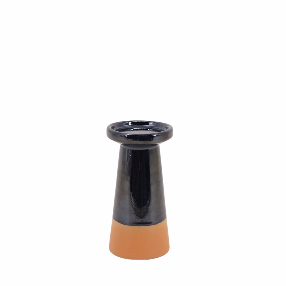 Bougeoir conique en grès noir et terracotta 18 – 4cm