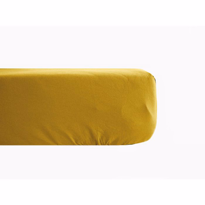 Drap housse percale pur coton peigné longues fibres 80 fils/cm² avec bonnet de 35 cm Vent du sud – 80x200 | Moutarde