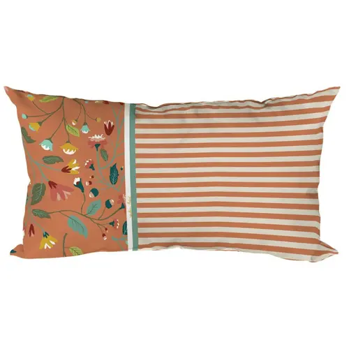 Pour tous vos besoins jardin：Coussin déco en polyester/coton rayé et fleuri coloris terra Victorine - 50 x 30 x 15 cm