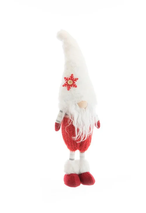 Accessoire extérieur:Gnome debout en tissu rouge avec bonnet à petit flocon - 13 x 10 x 45 cm
