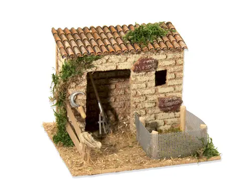 Jardin tendance：Décor de crèche de Noël grange avec enclos vide Bertoni - 16 x 14 x 12 cm