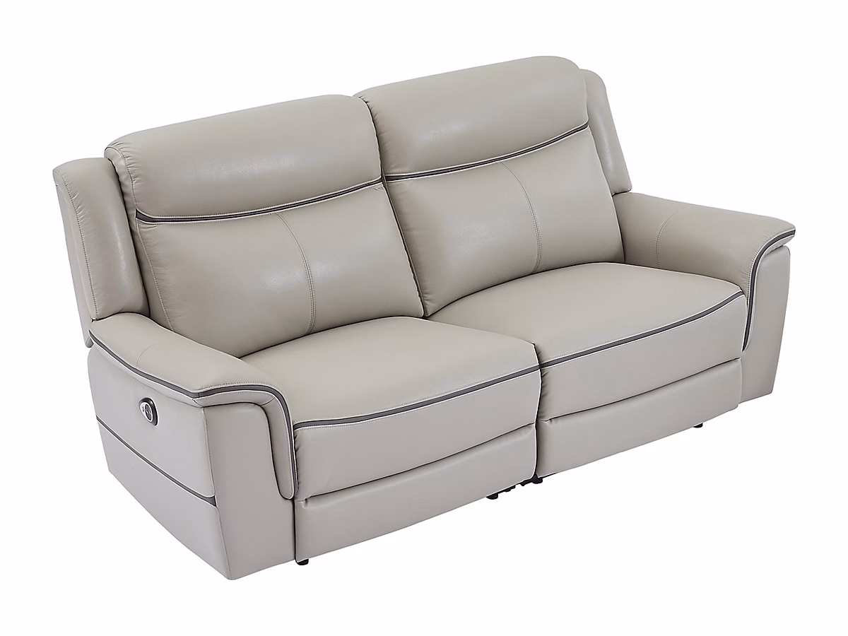 Canapé 3 places relax électrique en cuir gris clair ADELIO – Réf. GHNHUBMYI5237281116