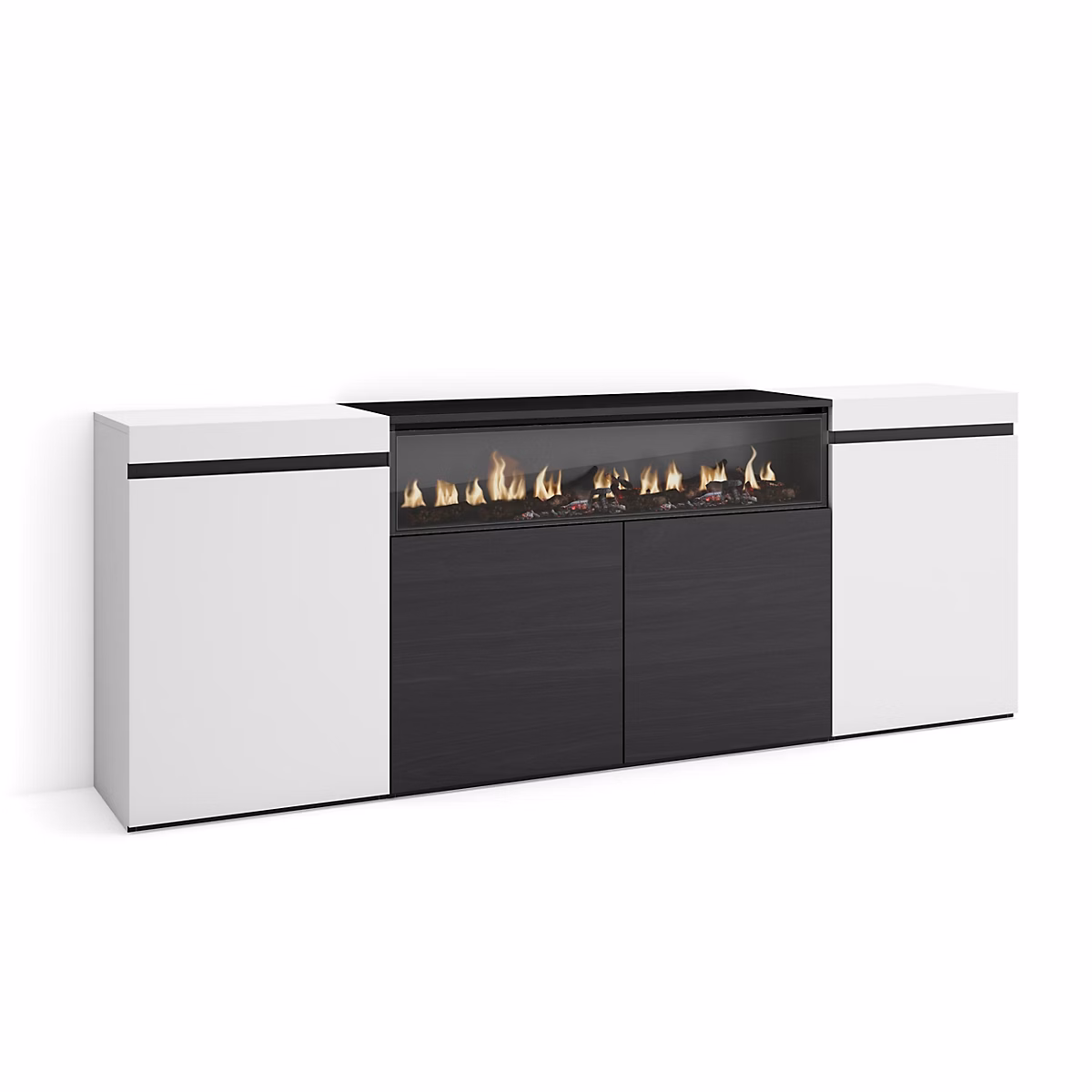 Buffet 200 × 35 × 75cm feu led sans chaleur couleur blanc et noir