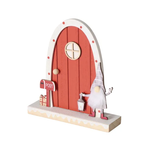 Jardin quotidien：Figurine décorative porte de Noël Snorre coloris rouge en bois - 18 x 5 x 20 cm