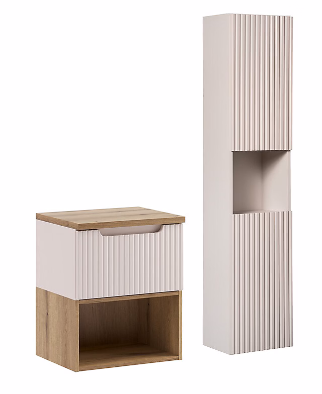Ensemble meuble suspendu sous vasque 50 cm et colonne 30 × 140 cm NOVA cachemire