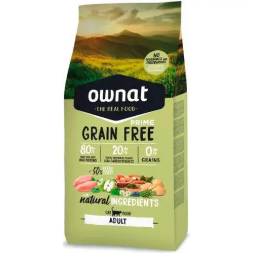 Choix au jardin：Croquette pour chat adulte Grain Free Prime au poulet et dinde Ownat - 1 kg