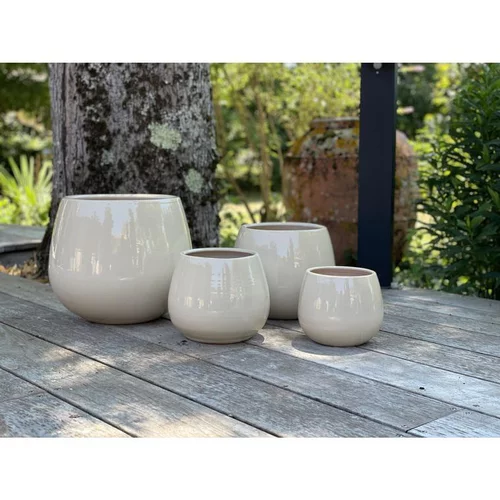 Malin au jardin：Pot coloris beige en terre émaillée Cancale - Ø 17 cm