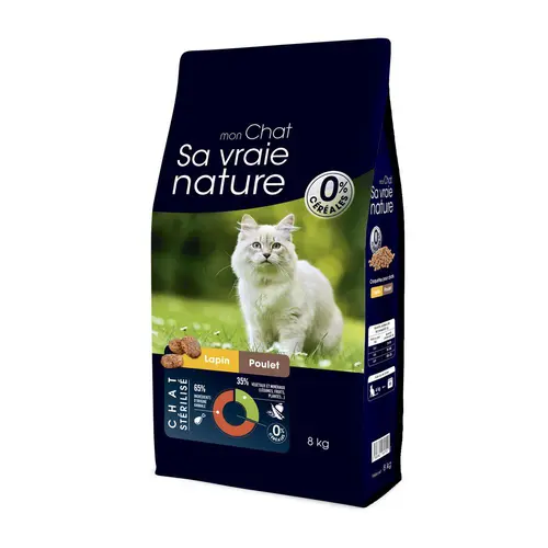 Extérieur essentiel:Croquettes sans céréales pour chat stérilisé au lapin et au poulet Sa Vraie Nature - 8 kg