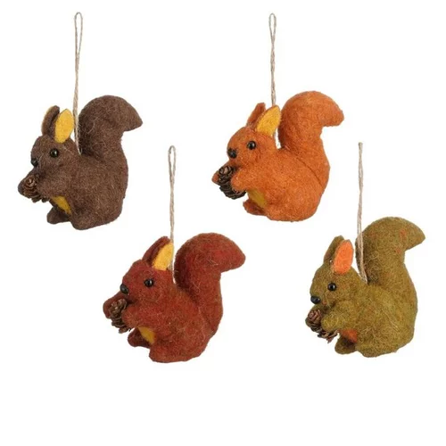 Jardin moderne:Suspension ornement écureuil feutrine coloris marron - 13 x 7 x 12 cm
