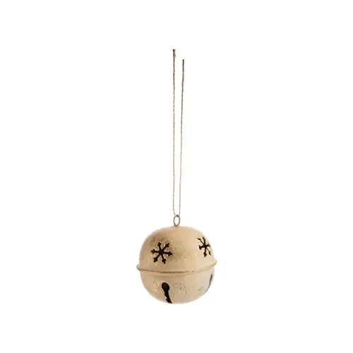 Idée extérieure:Décoration à suspendre grelot en métal beige motif ajouré flocon - 6 x 6 x 6,5 cm
