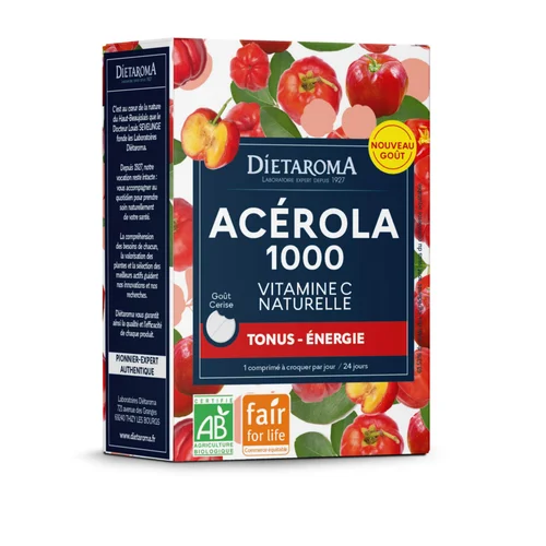 Le bon choix pour l’extérieur:Complément alimentaire acérola 1000 vitamine c naturelle bio et équitable Dietaroma - 24 comprimés