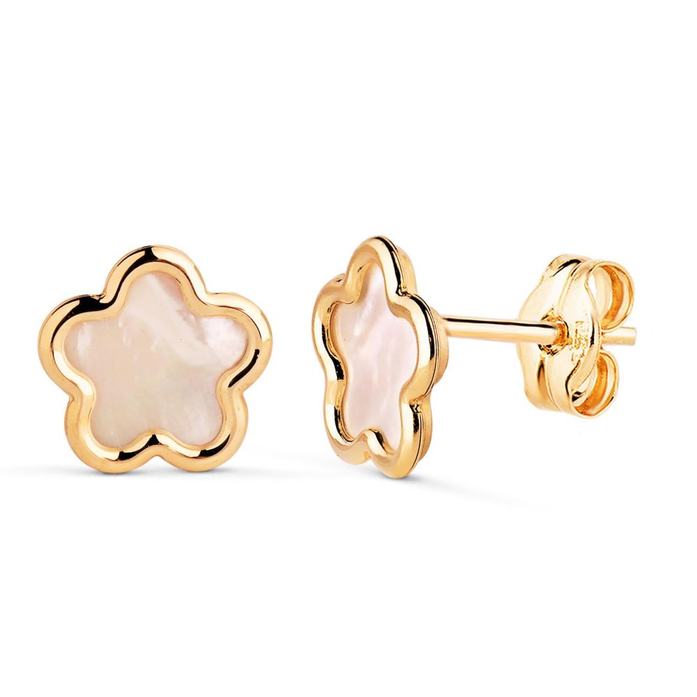 L'ATELIER D'AZUR Boucles d'Oreilles Or 18 Carats 750 Jaune et Nacre - Fleurs