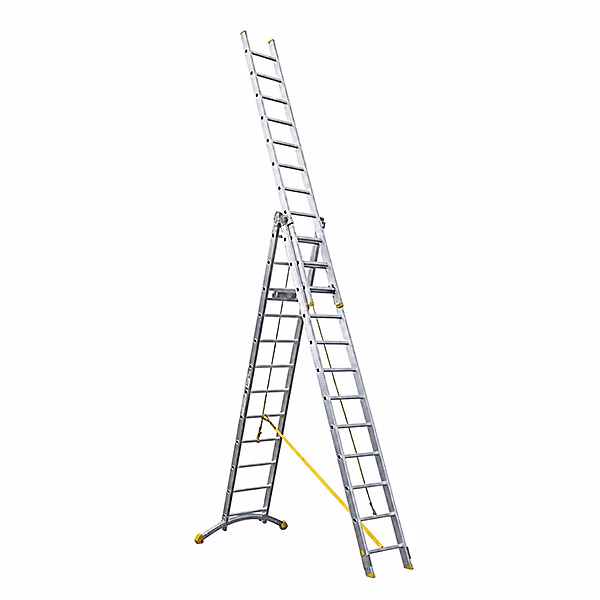 Echelle coulissante 3 plans 3 × 14 barreaux – Longueur 8, 7m / pliée 3,75m, Hauteur escabeau 5,64m, TRC314-R