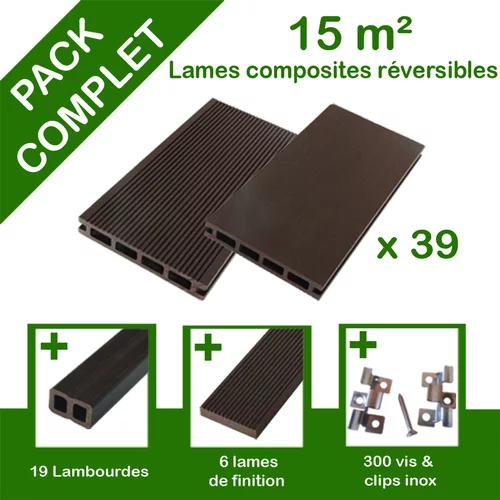 Bien dehors：Pack complet terrasse composite chocolat 15 m2