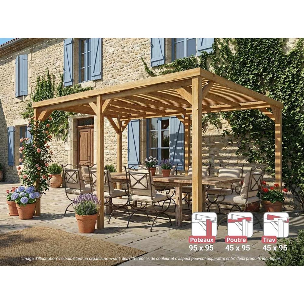 JARDIDECO Pergola en bois toulouse avec toit semi-ouvert 500 x 420 cm- maderland
