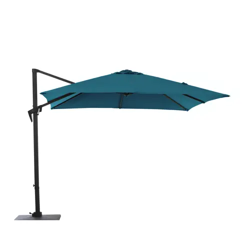 Durable au jardin：Parasol déporté rotating orientable en aluminium et toile polyester bleu - Ø 250 cm