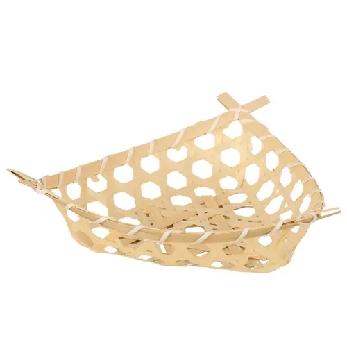 Moderne extérieur:Corbeille Lio ajourée coloris beige en bambou naturel moyen modèle - 25 x 25 x 5/7 cm