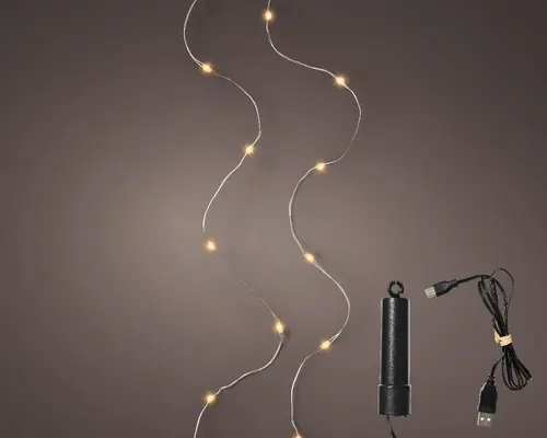 Choix pour le jardin:Guirlande à 50 micro-LED blanc orangé sur câble argent pour extérieur - 4,9 m