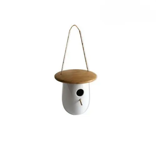 Un choix pratique pour l’extérieur:Nichoir thyni en bois et céramique blanc Ø 18 x H 13,8 cm