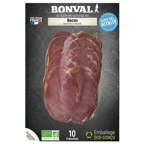 Pour vos espaces verts:Bacon sans sel nitrité 10 tranches Bonval - 100 g