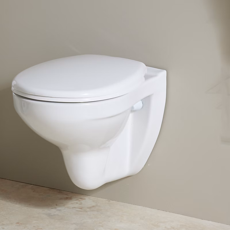 Cuvette WC suspendu NF avec bride en céramique + abattant blanc – Sydney