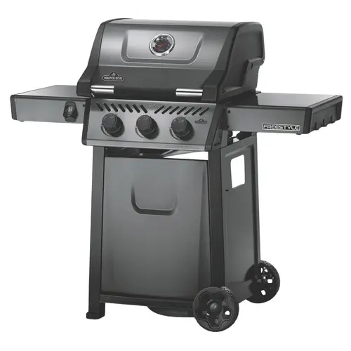 Pour vos besoins au jardin:Barbecue gaz 3 brûleurs coloris gris Freestyle Napoléon - 132 x 64 x 116 cm