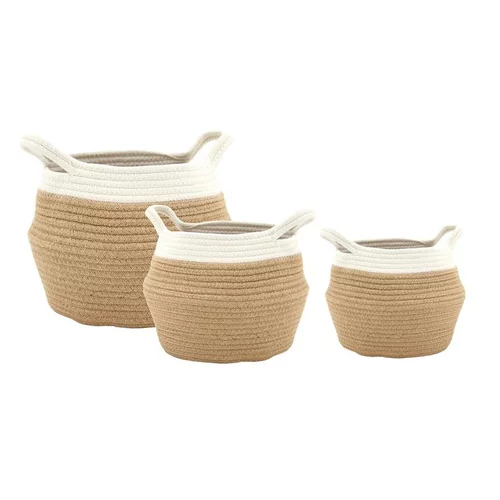 À découvrir au jardin：Corbeille ronde à anses en corde de coton naturel/blanc grand modèle - Ø 30 x H 24 cm