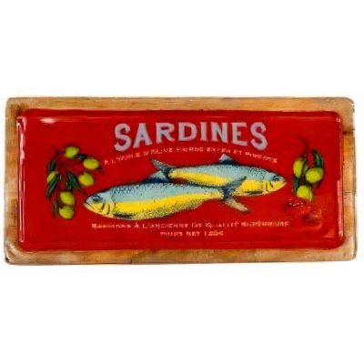 Plateau en manguier et émail Poisson Vintage (Rouge - sardines)