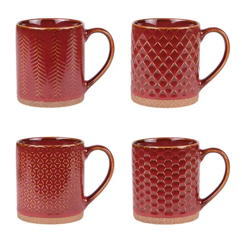 Pour vos extérieurs:Coffret 4 mugs en grès rouge Jaspe - 35 cl