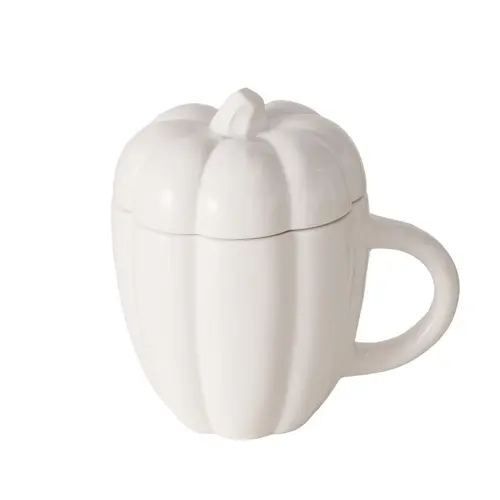 Malin au jardin：Tasse jumbo blanche en céramique forme potiron Zapayo - Ø 11,3 x 15 cm