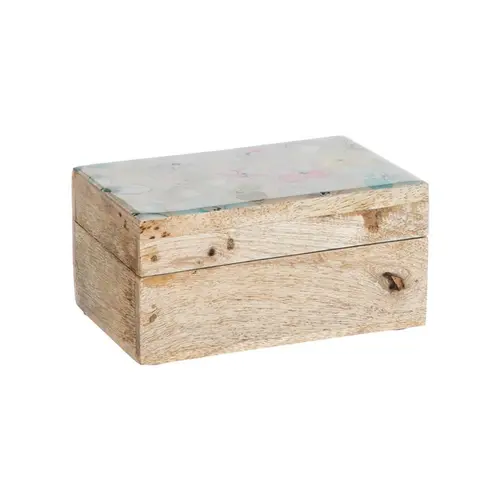 Extérieur pratique：Boîte en bois de manguier à décor floral pêche moyen modèle - 16 x 11 x 7,5 cm
