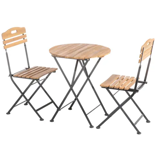 Une touche pratique à l’extérieur:Set Bistrot en acier et bois d'acacia - 42 x 45 x 86 cm / Ø 60 x 70 cm