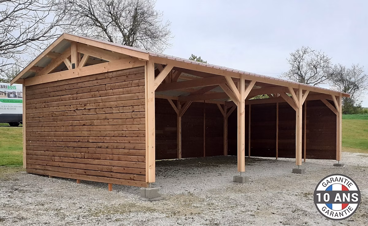 Carport deux pentes – 300cm x 950cm, bois DOUGLAS Français (Charpente en bois-auvent-abri voiture), 28 m². Garantie 10 ans