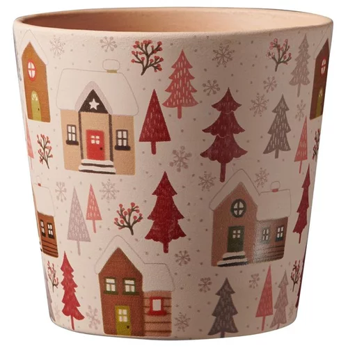 Jardin & déco:Cache-pot en céramique orangé à motifs Dallas Winter Village - Ø 14 x H 13 cm