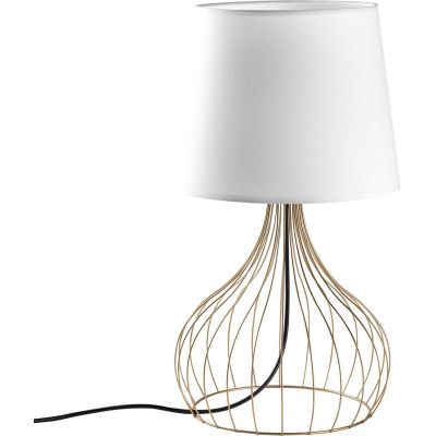 Lampe à poser en métal et tissu Telıs (Doré, Blanc)