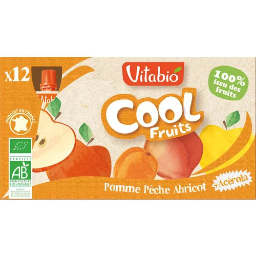 Jardin quotidien:Cool Fruits Pomme / Pêche / Abricot bio - 12 x 90 gr