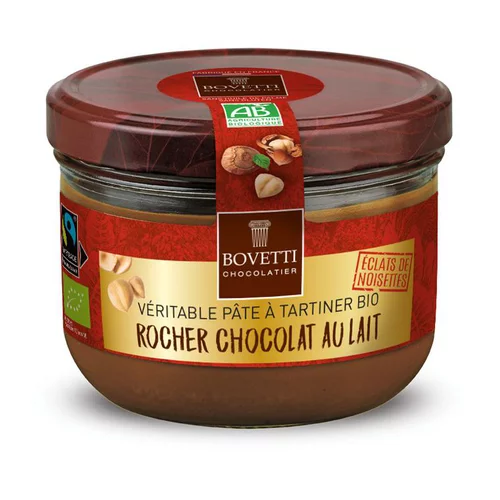 Espace vert malin：Pâtes à tartiner-noisettes/chocolat au lait rocher Bovetti - 200 g