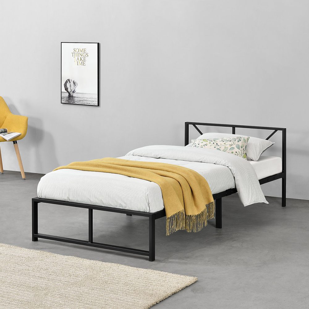 Cadre de Lit Simple Meran en Métal 90 × 200 cm Noir en.casa