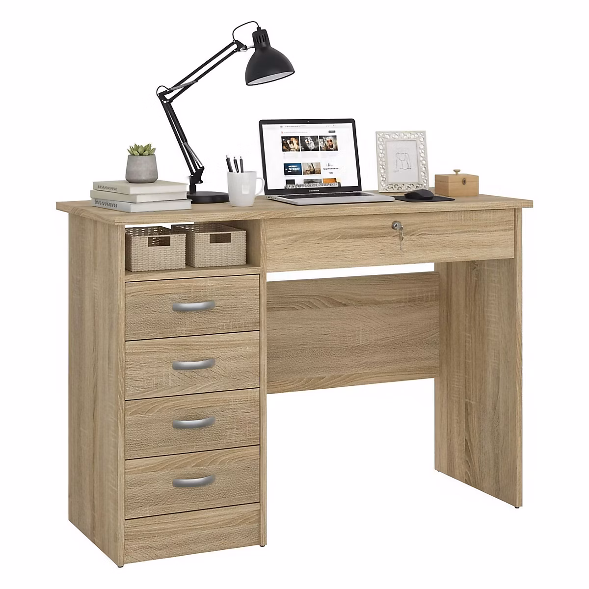 Bureau Amor – 4 tiroirs 109x49x76h cm Chêne Marron