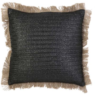 Coussin à franges en raphia 40 cm (Noir)