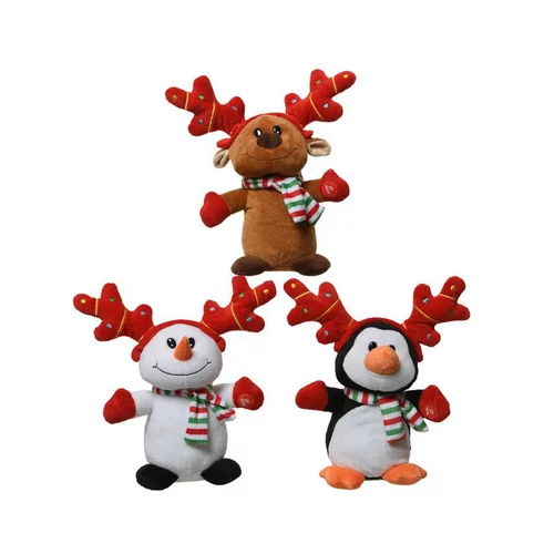 Jardin essentiel:Peluche animée en polyester coloris multicolore personnage de Noël – H 25 cm (produit vendu à l'unité, livré aléatoirement parmi trois modèles)