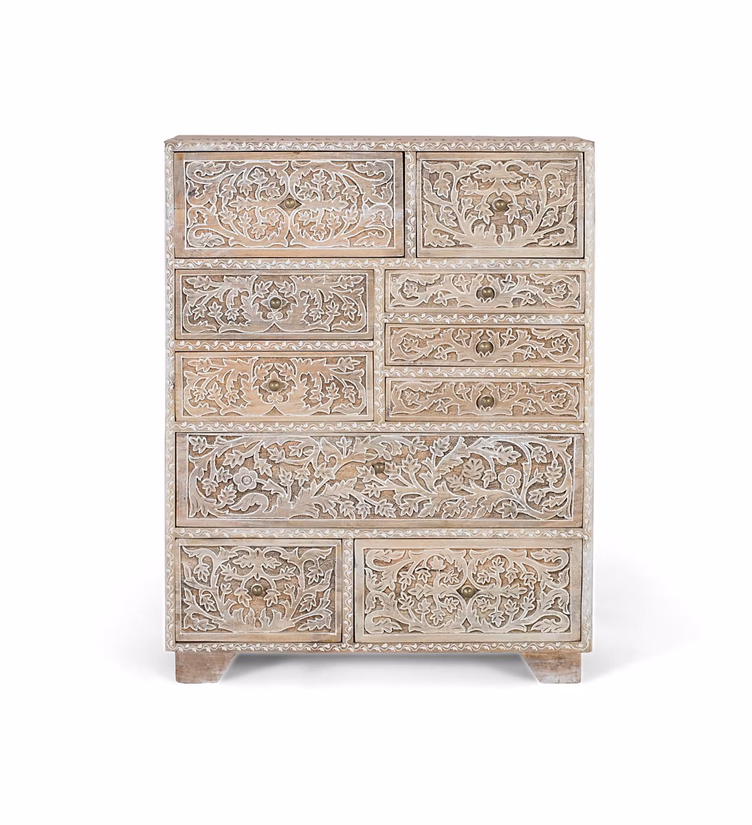 Commode en bois de manguier sculptée à la main avec dix tiroirs – Réf. QYAQPTCSF5320975111