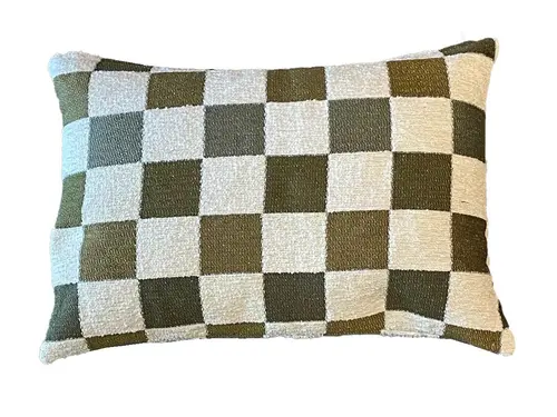 Style au jardin:Coussin vert kaki en PE/coton Échiquier - 35 x 50 cm