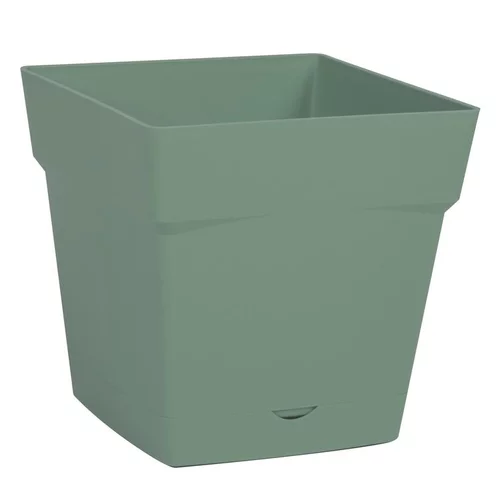 Un choix pratique pour l’extérieur:Pot carré vert laurier avec soucoupe clipsée Eda - 17,4 x 17,4 x 17 cm