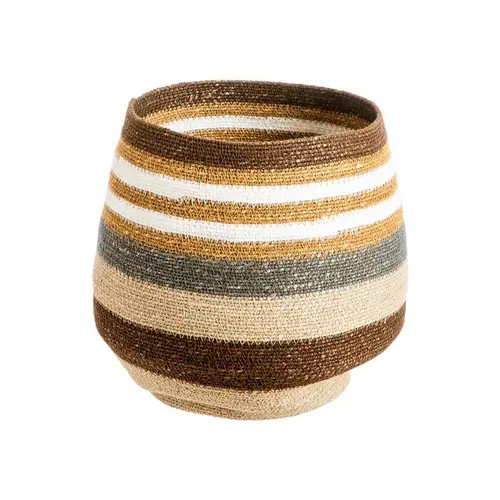 Jardin à équiper:Panière rayée multicolore à base rétrécie en osier petit modèle - Ø 30 x H 28 cm