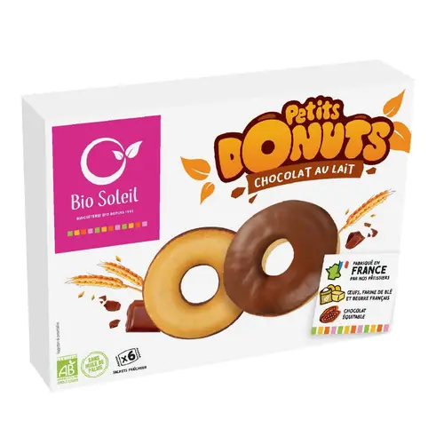 Jardin et plaisir:Petits donuts bio nappés chocolat au lait Bio Soleil - 150 g