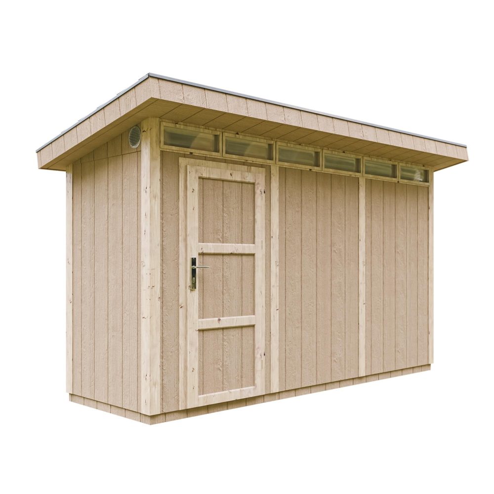 TIMBELA Abri de Jardin Qualité Premium 4m² /L161xL412xH239 cm avec sol, bardeaux bitumineux M902