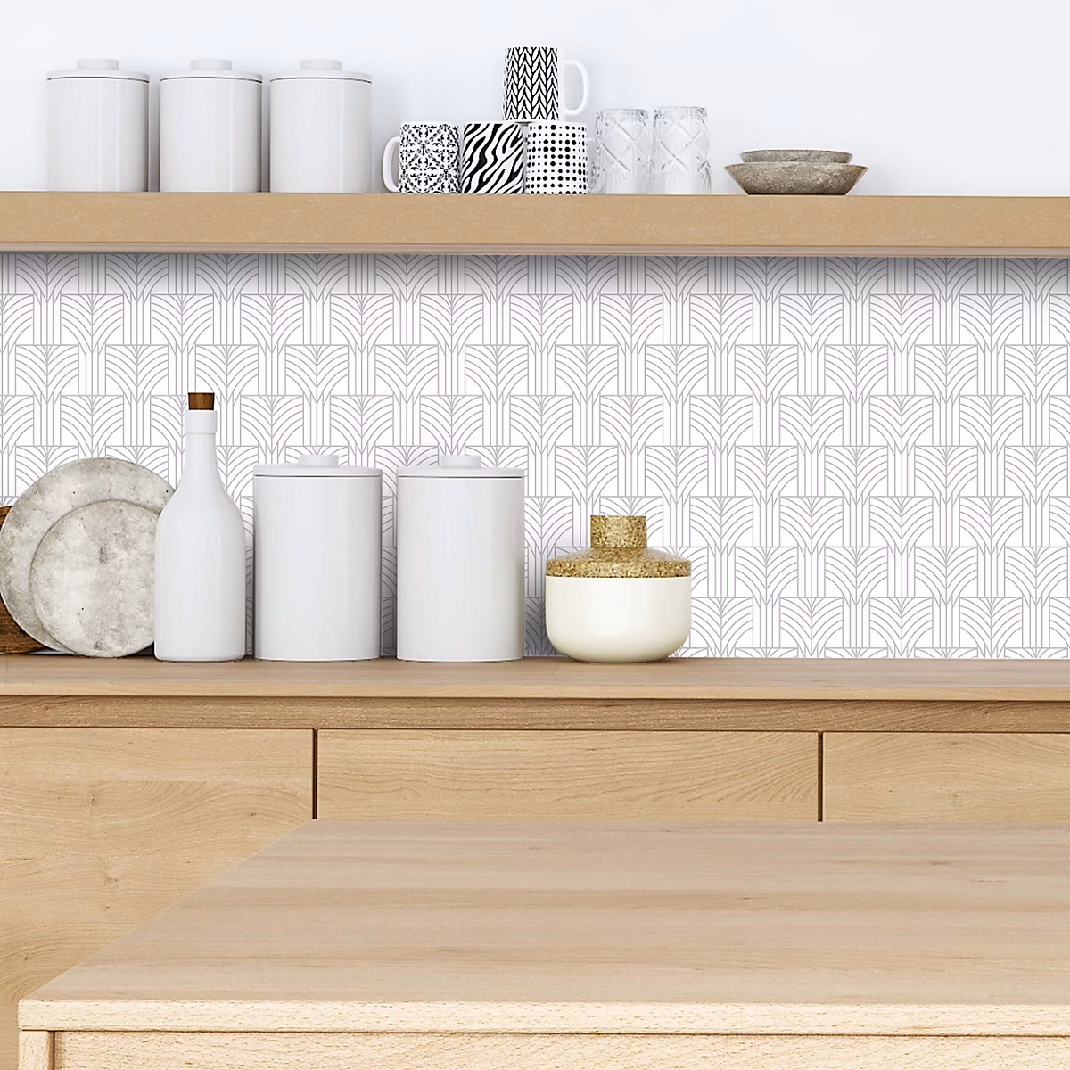 Crédence adhésive déco design blanc et gris 50 × 200cm