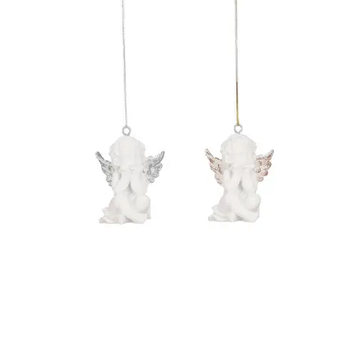 Pour plus de confort à l’extérieur：Décoration à suspendre ange doré en résine - 2,5 x 2 x H 5,5 cm