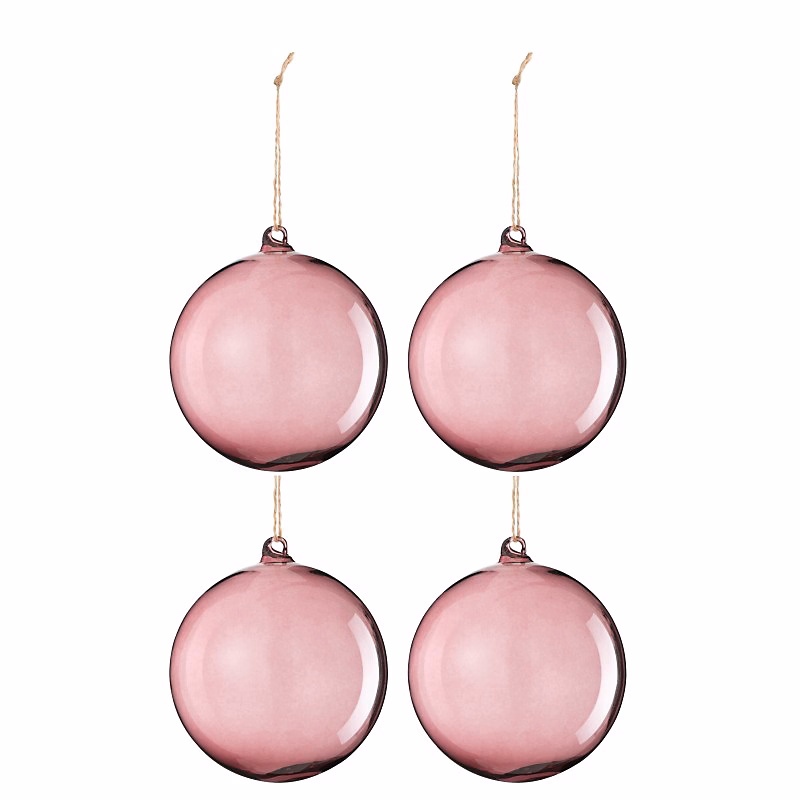 Boite de 4 boules de Noël en verre mauve 12 × 12 × 12 cm
